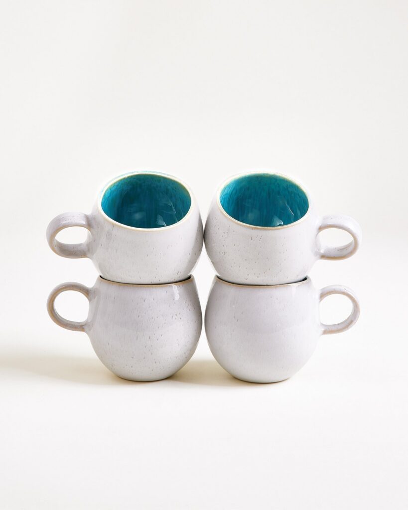 Small Aqua Ceramic Mug Set of Four