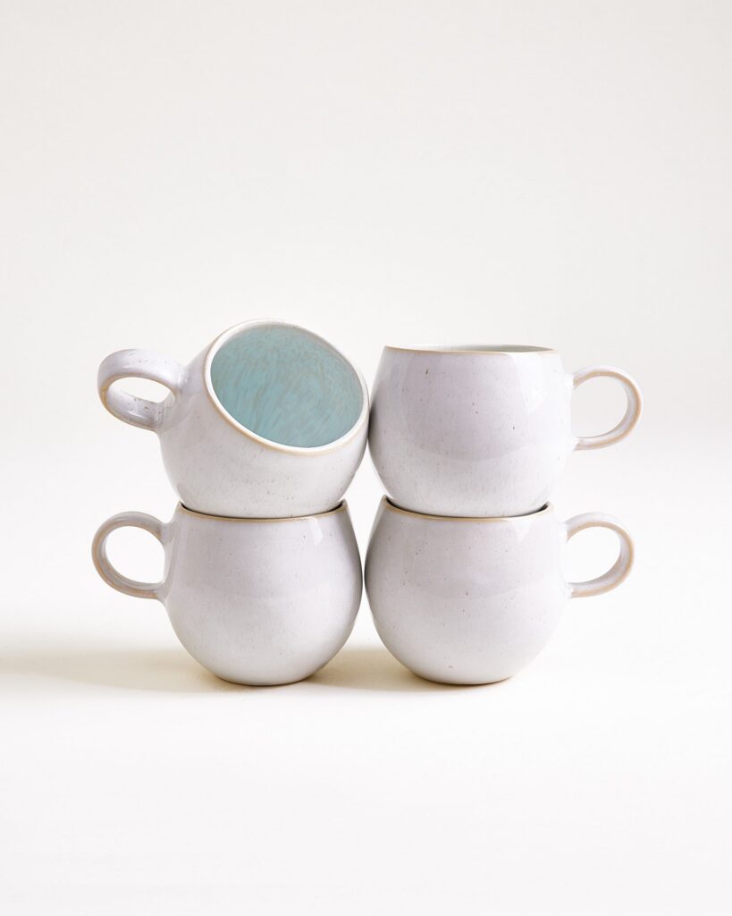 Small Azure Ceramic Mug Set of Four