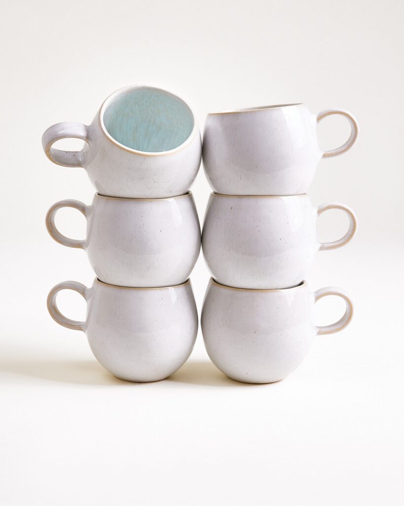 Small Azure Ceramic Mug Set of Six