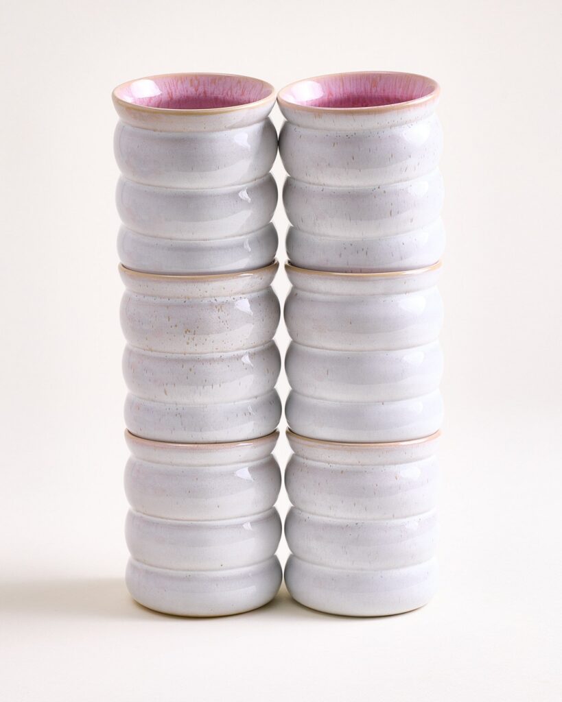 Large Bubble Rose Ceramic Cup Set of Six
