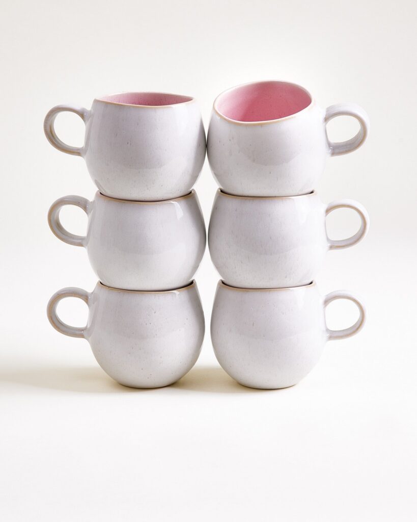 Small Rose Ceramic Mug Set of Six