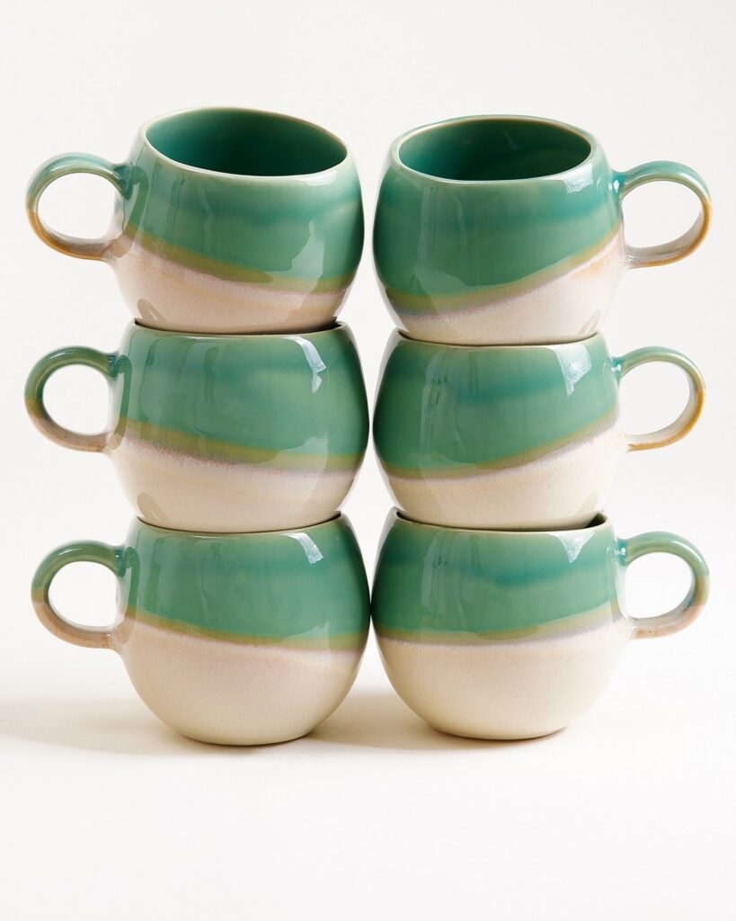 Large Hellgrün Sand Ceramic Mug Set of Six