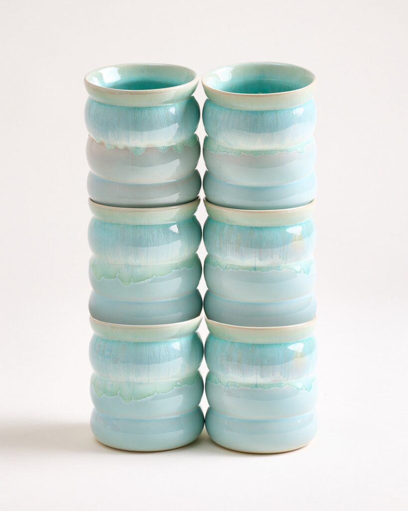 Large Bubble Mint Ceramic Cup Set of Six