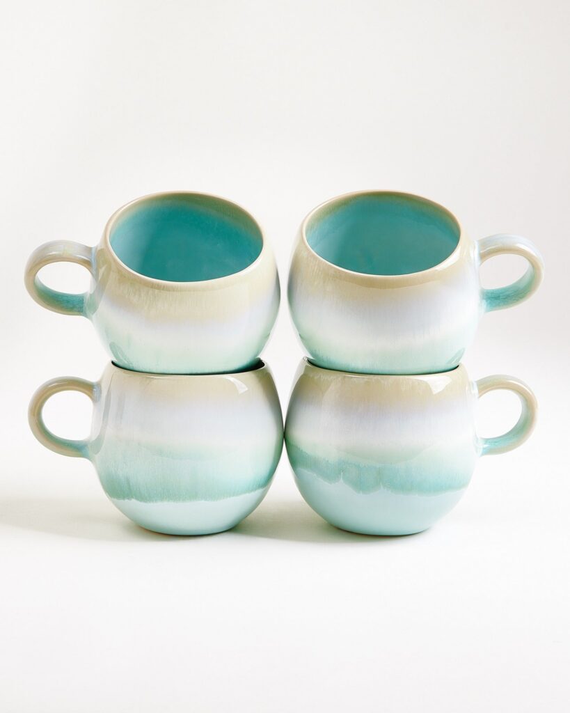 Large Mint Ceramic Mug Set of Four