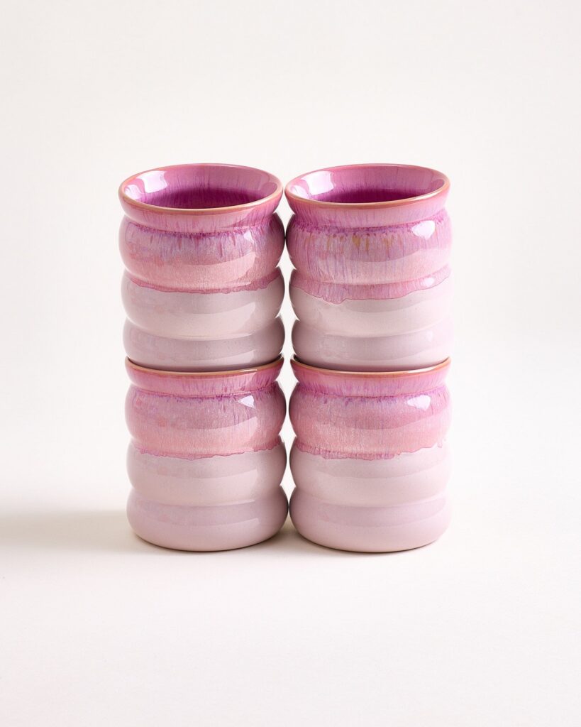 Large Bubble Pink Ceramic Cup Set of Four