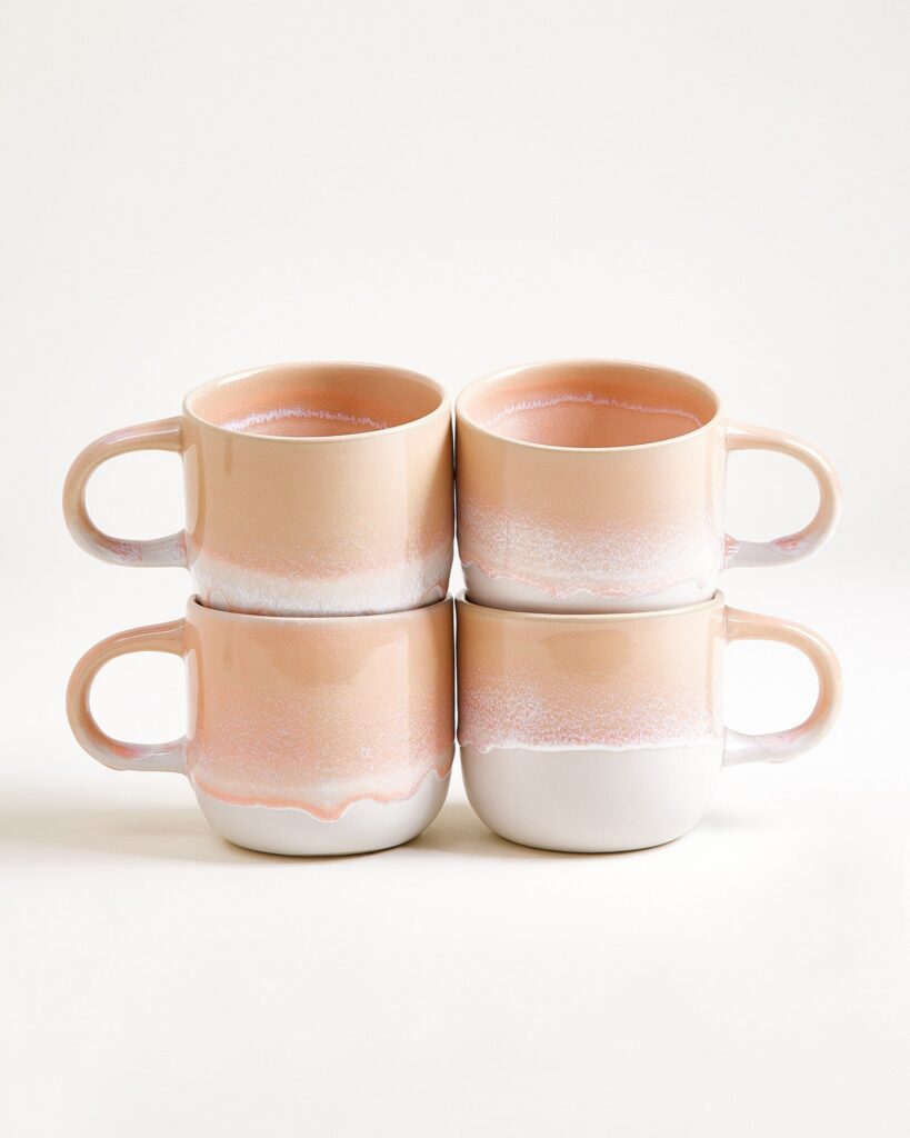 Large Apricot Ceramic Mug Set of Four