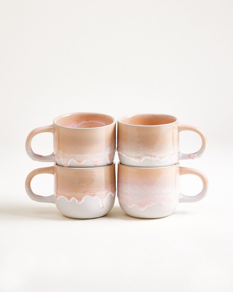 Small Apricot Ceramic Mug Set of Four