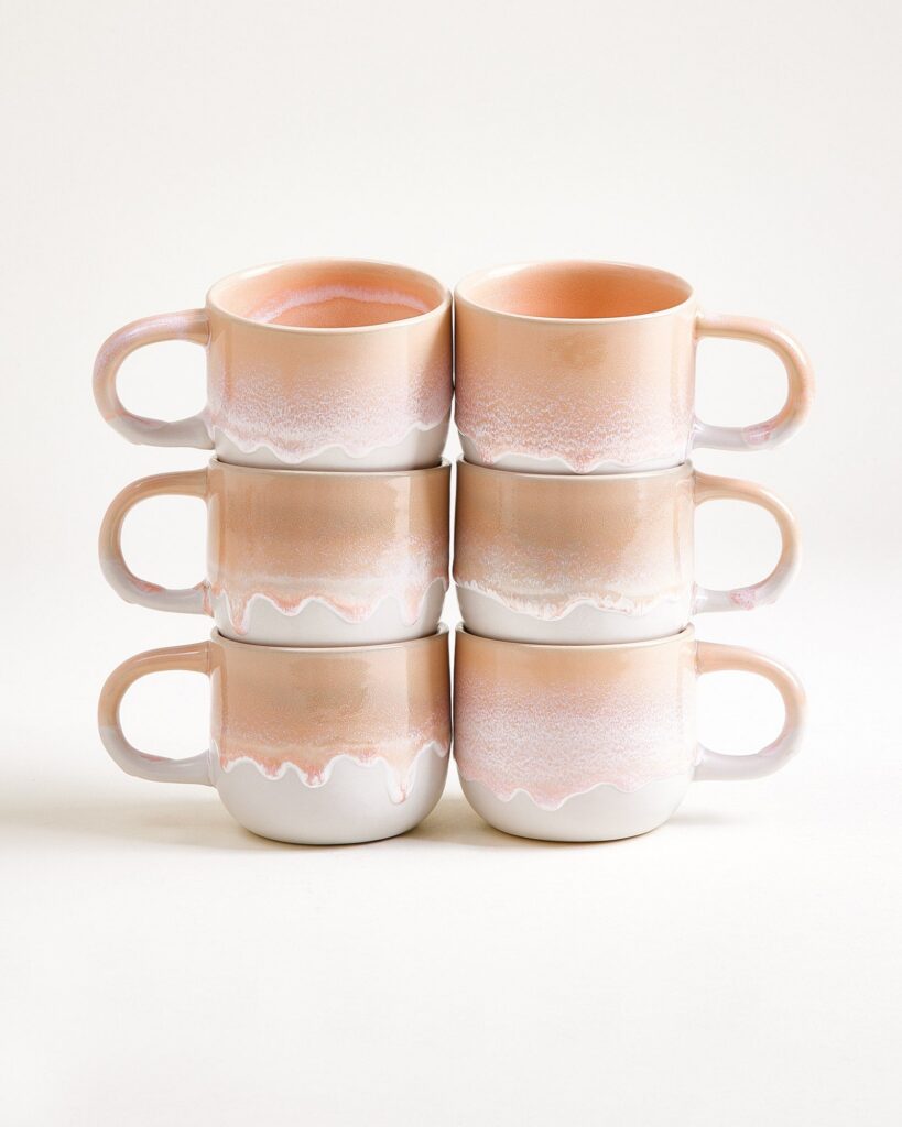 Small Apricot Ceramic Mug Set of Six