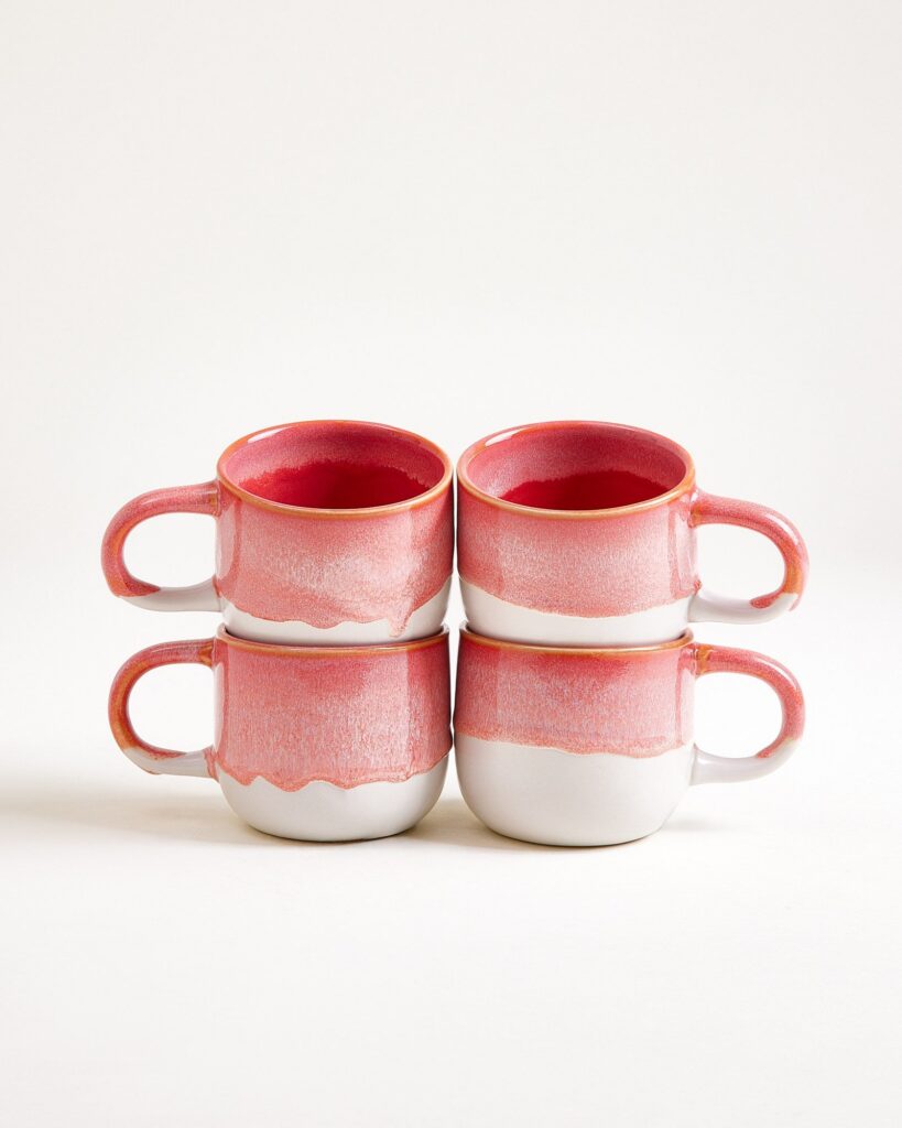 Small Pink Ceramic Mug Set of Four