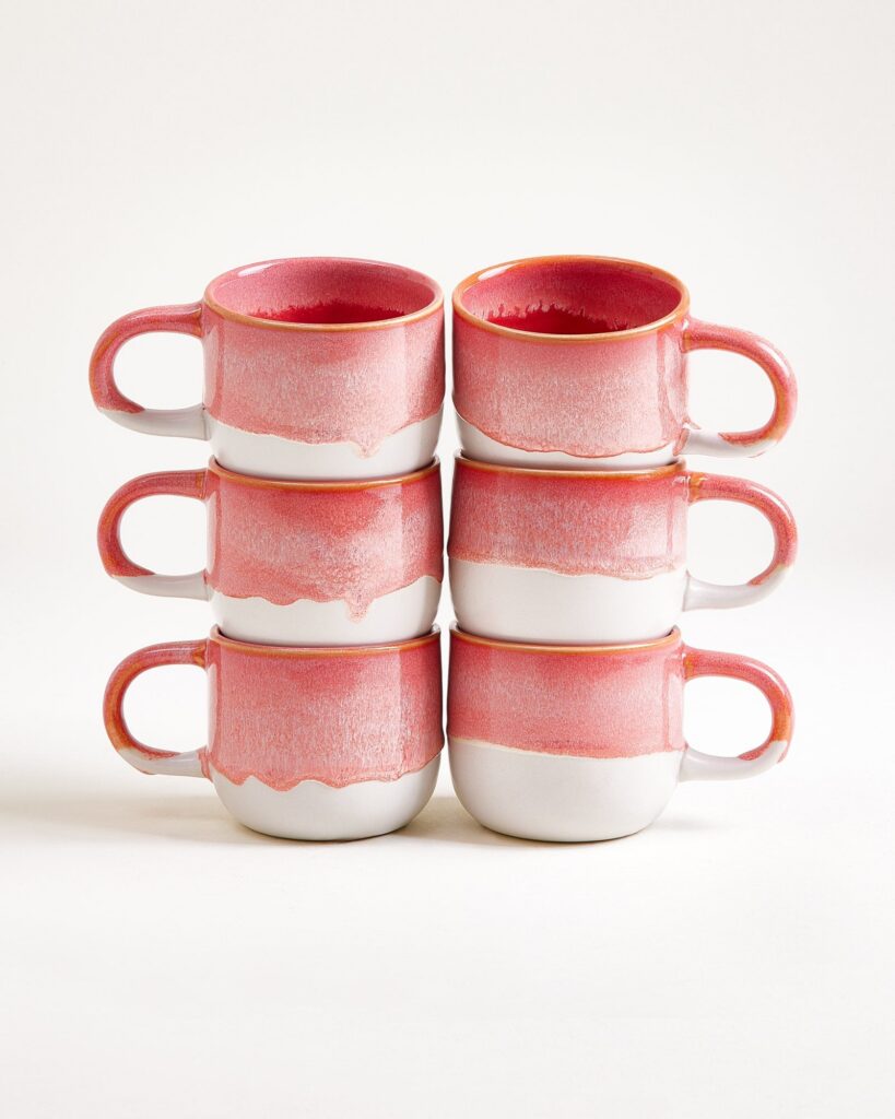 Small Pink Ceramic Mug Set of Six