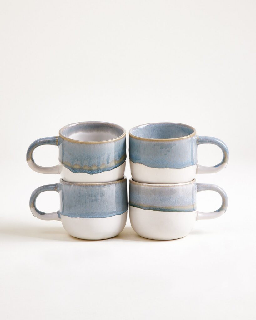Small Gray Blue Ceramic Mug Set of Four