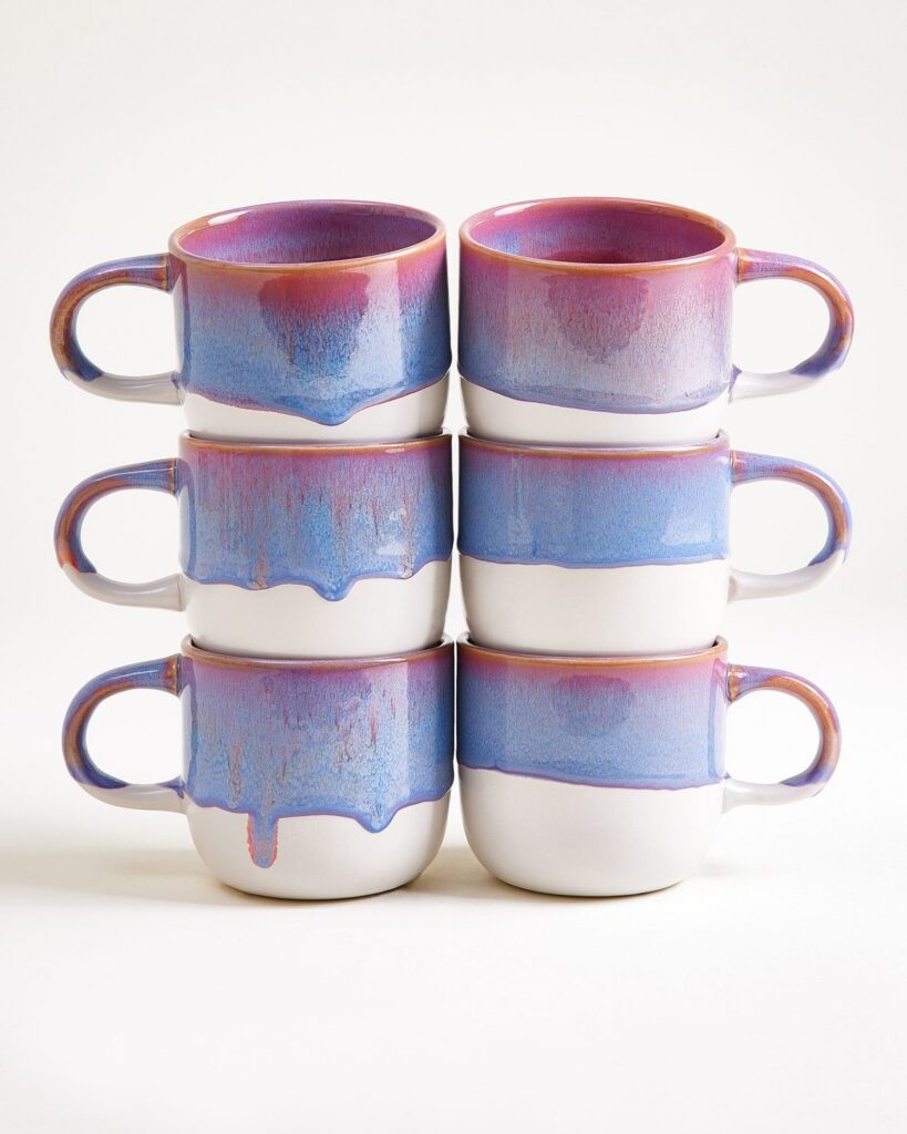 Large Lilac Ceramic Mug Set of Six