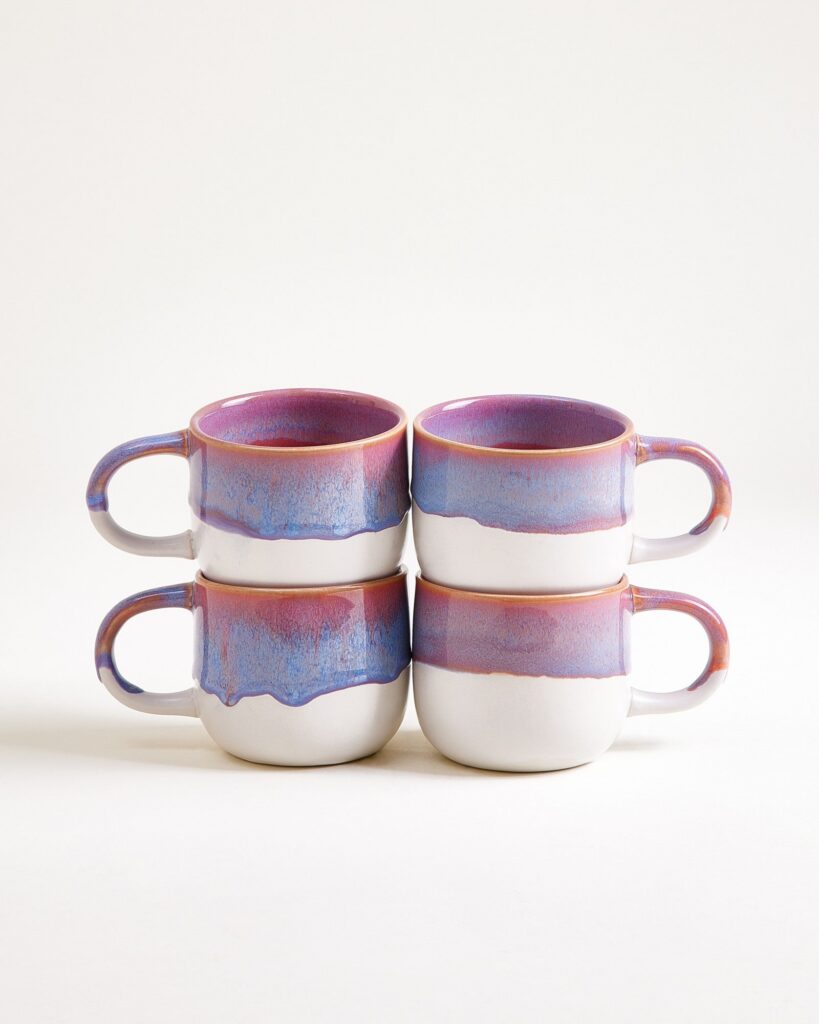 Small Lilac Ceramic Mug Set of Four