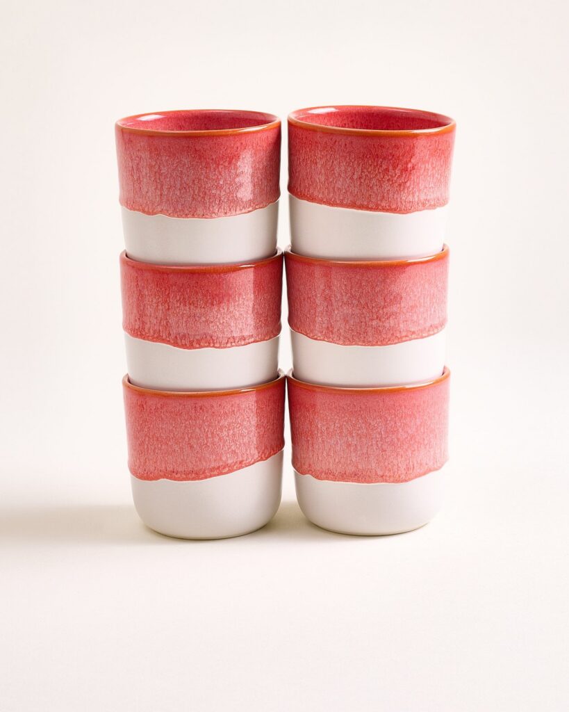 Large Pink Ceramic Cup Set of Six