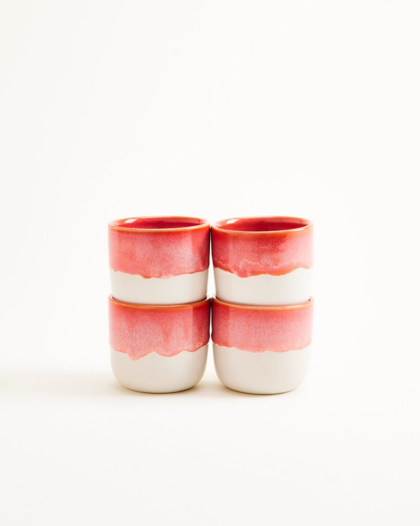 Small Pink Ceramic Cup Set of Four