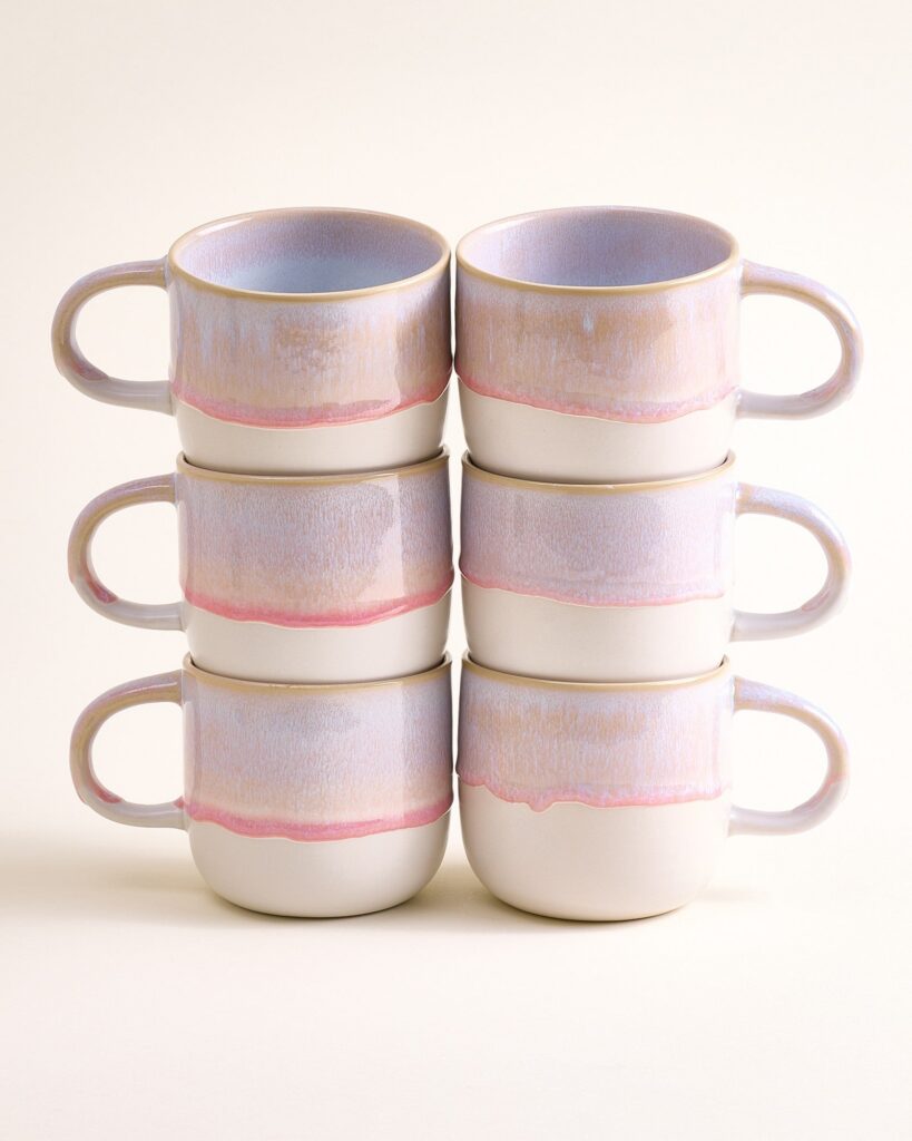 Large Refined Rose Ceramic Mug Set of Six