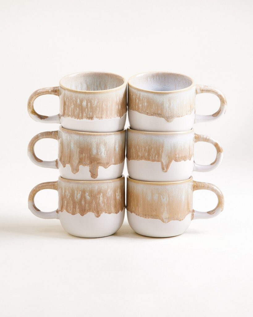 Small Rounded Sand Ceramic Mug Set of Six