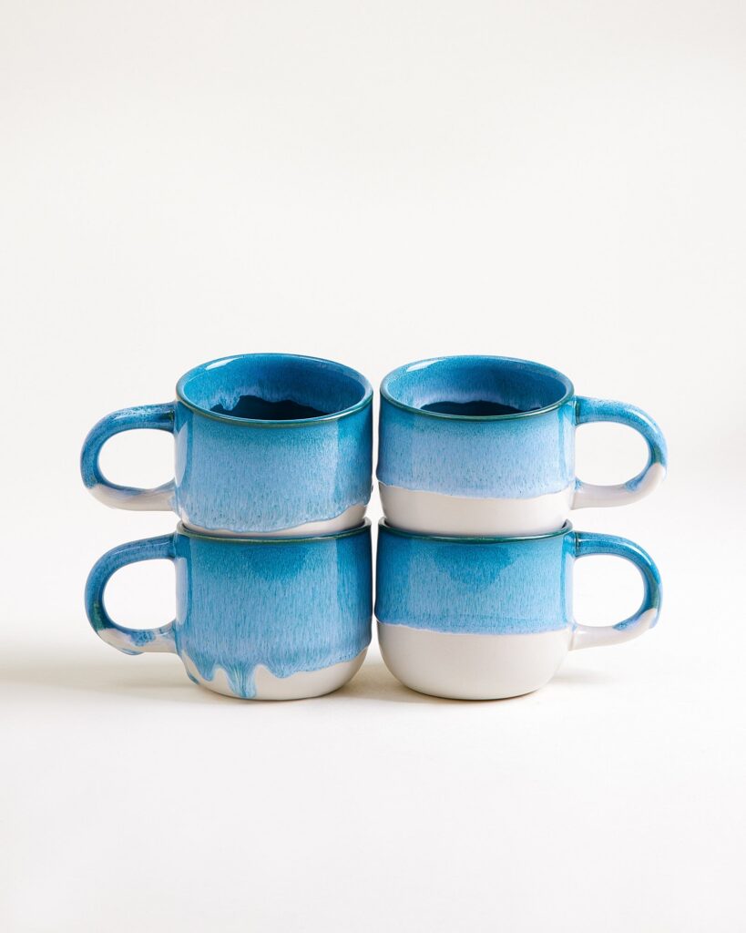 Small Turquoise Ceramic Mug Set of Four