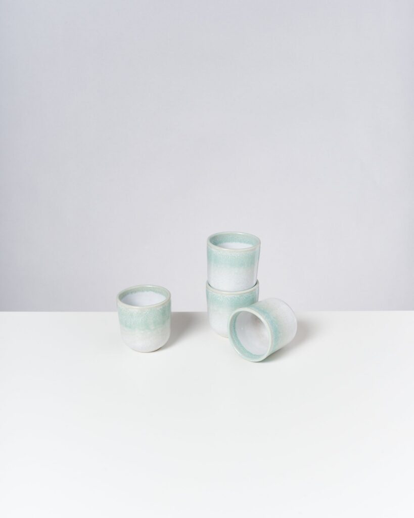 Small Mint White Ceramic Cup Set of Four