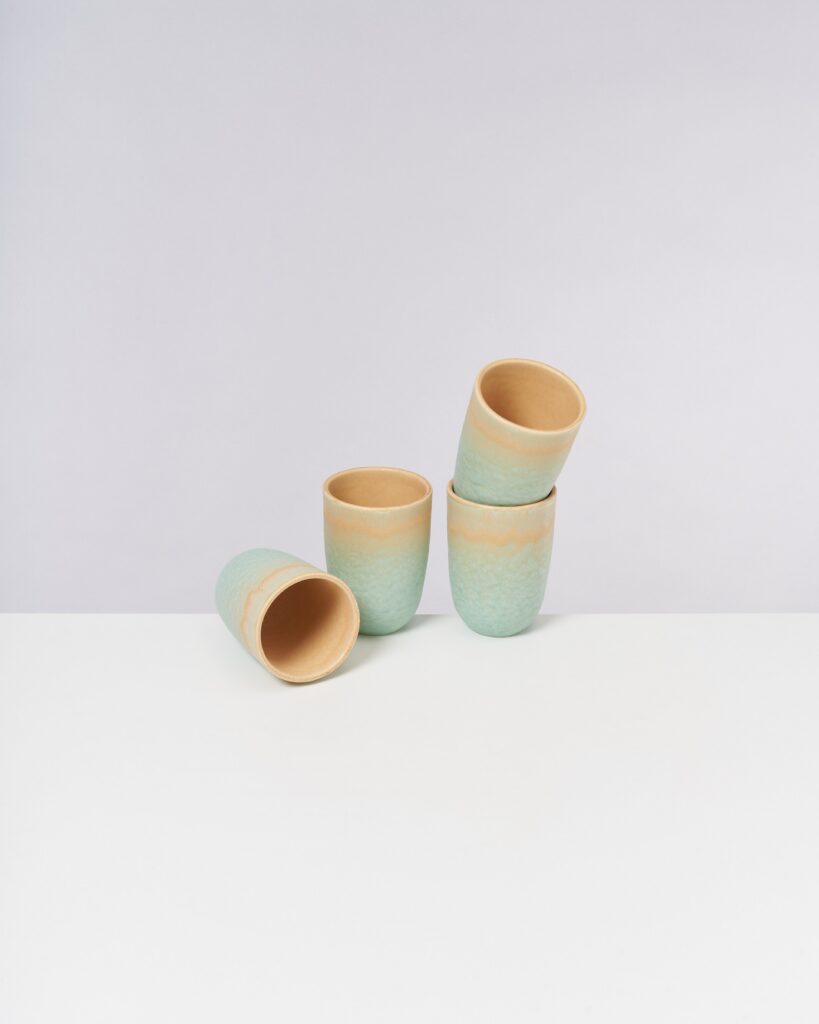 Large Apricot Mint Ceramic Cup Set of Four
