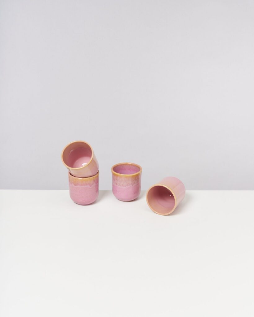 Small Yellow Rose Ceramic Cup Set of Four