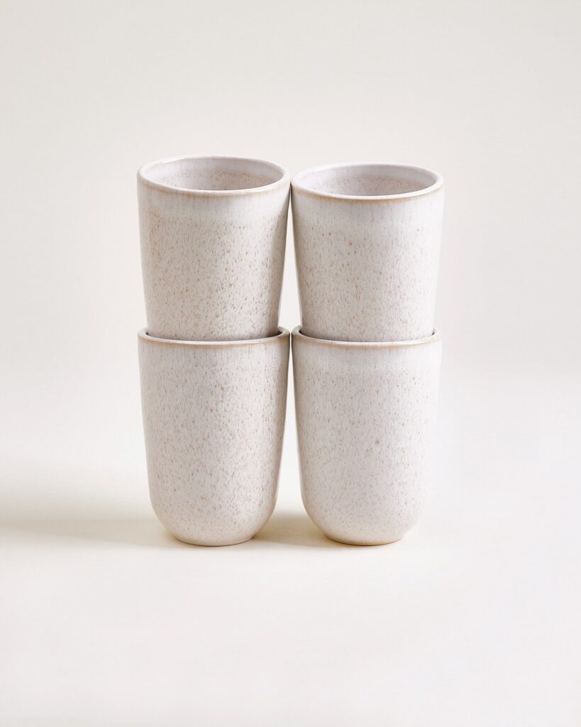 Large Simple Sand Ceramic Cup Set of Four