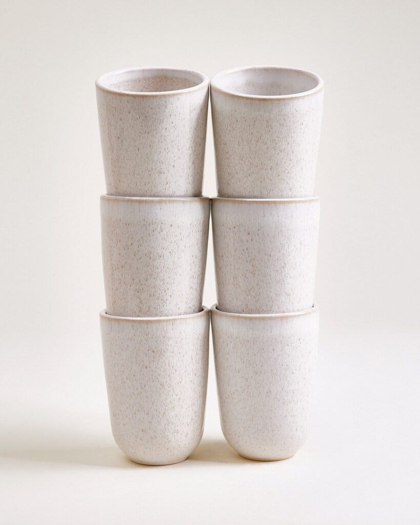 Large Sand Ceramic Cup Set of Six