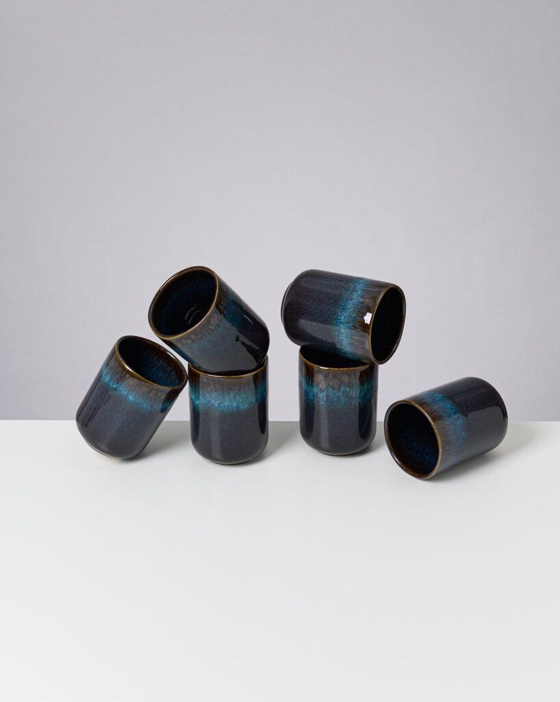 Large Oceanblue Ceramic Cup Set of Six
