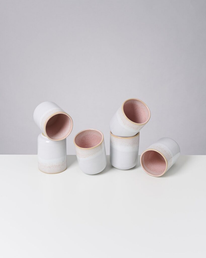 Large Rose Ceramic Cup Set of Six