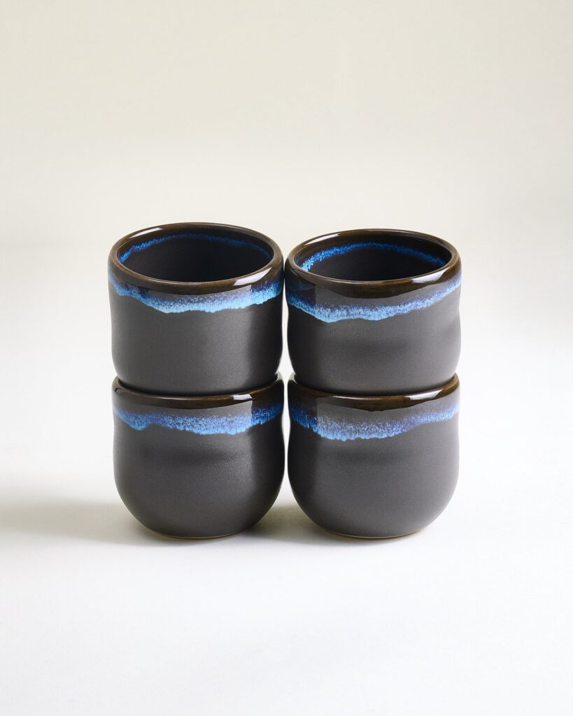 Large Deep Blue Ceramic Cup Set of Four