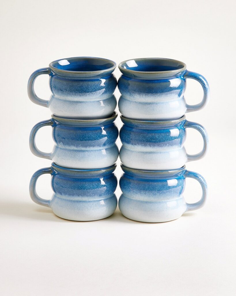 Small Bubble Deep Blue Hellblau Ceramic Mug Set of