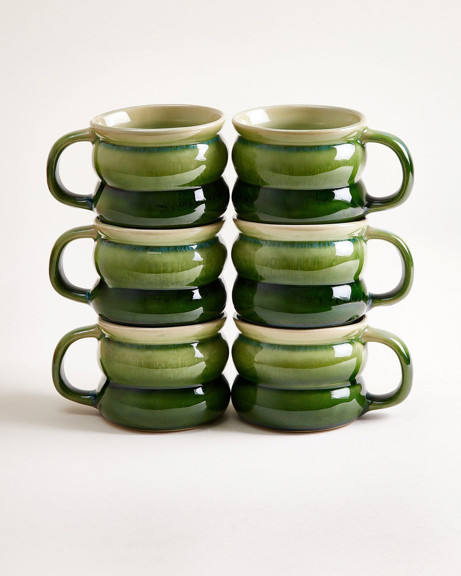 Small Bubble Green Deep Ceramic Mug Set of Six