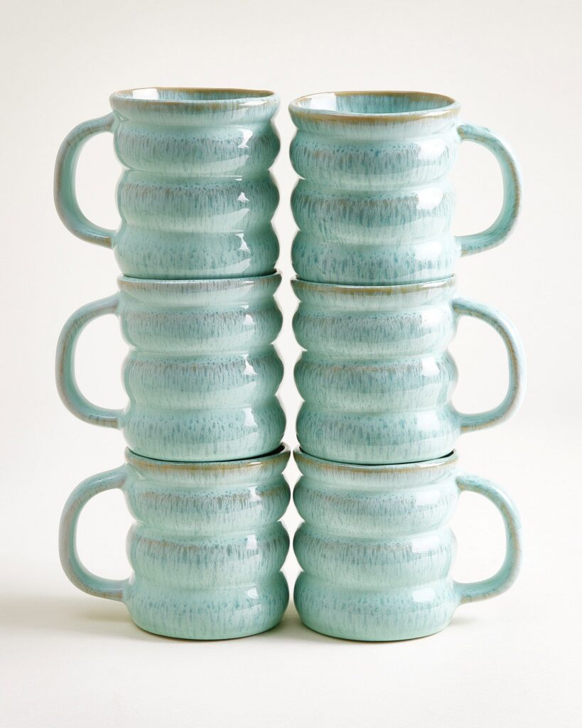Large Bubble Mint Ceramic Mug Set of Six