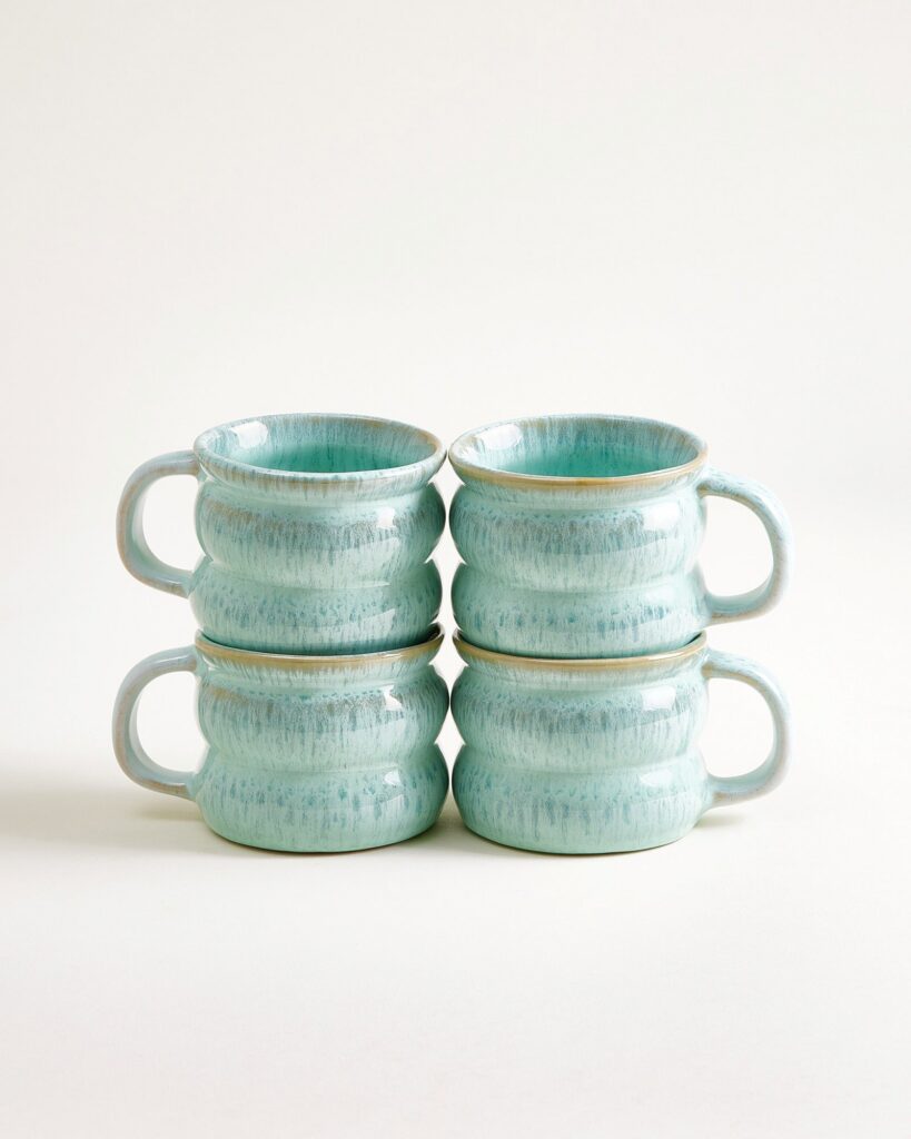 Small Bubble Mint Ceramic Mug Set of Four