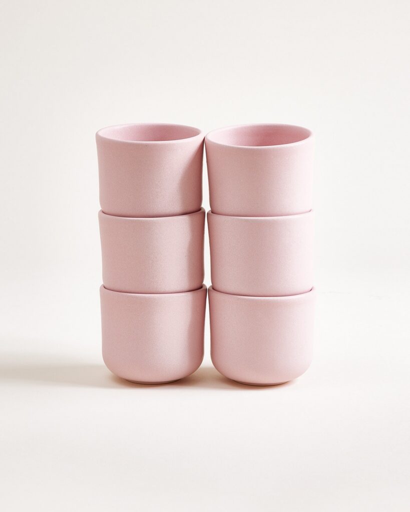 Small Balanced Pink Ceramic Cup Set of Six