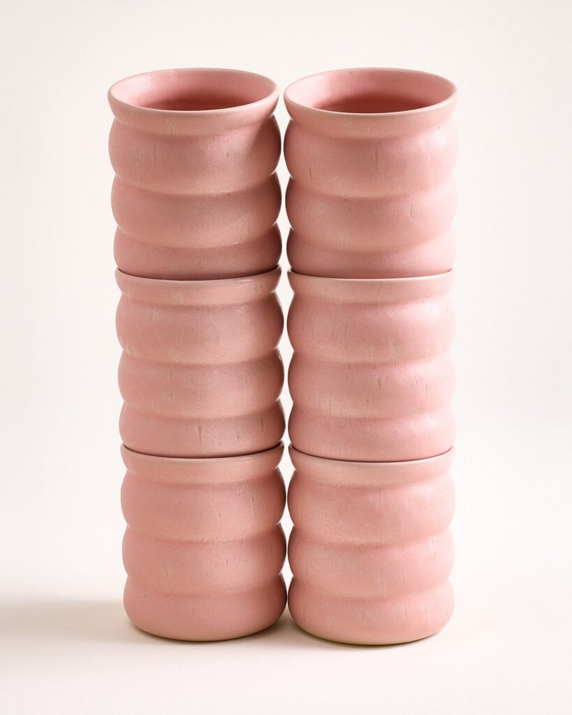 Large Clean Line Bubble Rose Ceramic Cup Set of