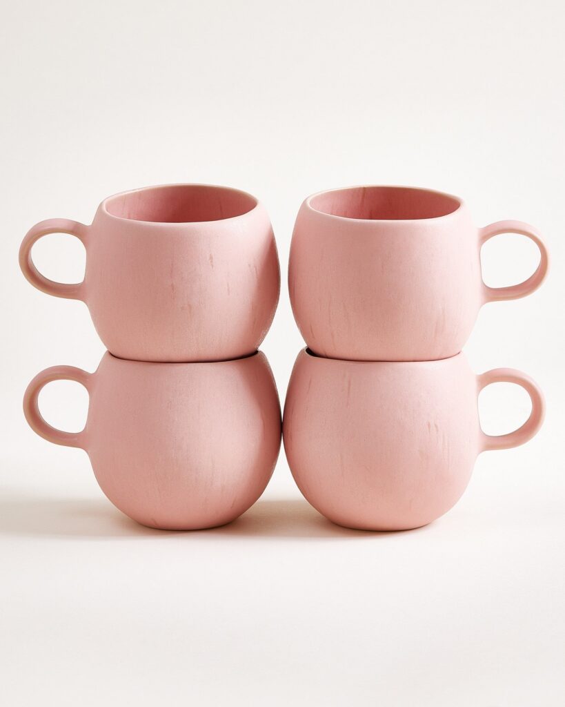 Large Refined Rose Ceramic Mug Set of Four
