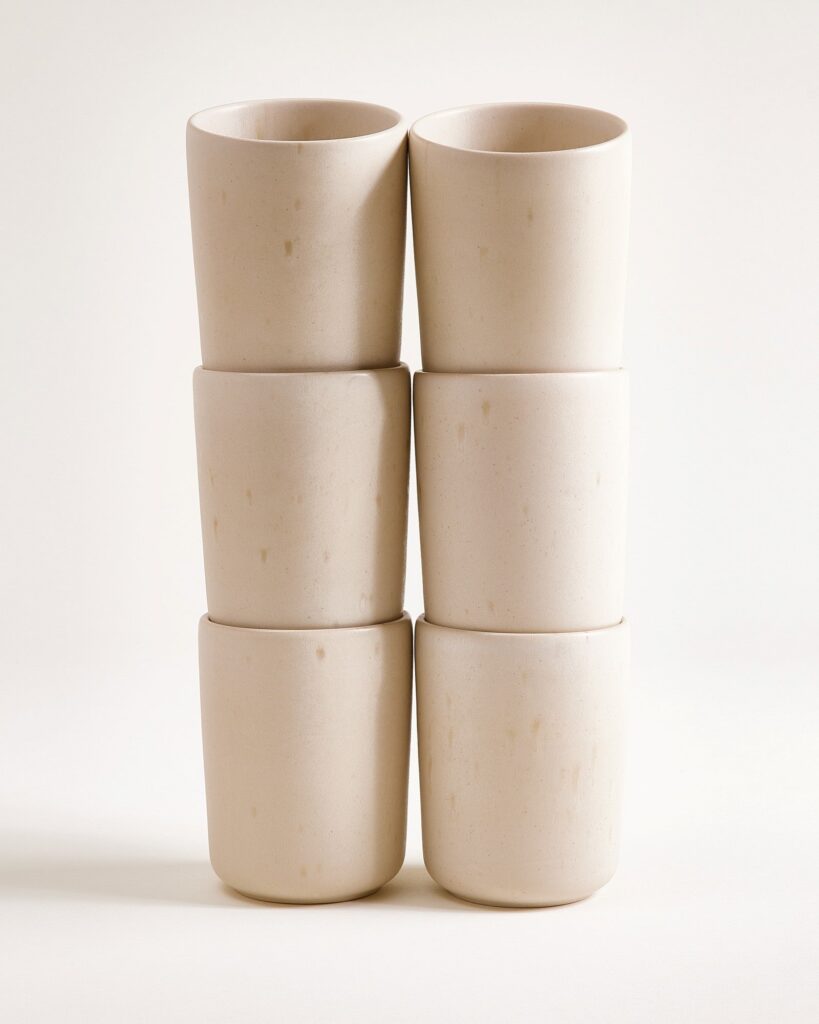 Large Warm Tone Sand Ceramic Cup Set of Six